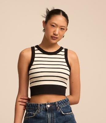 Blusa Sem Manga Seamless Canelada com Listras