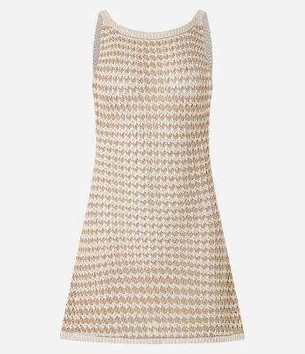 Saída de Praia Vestido Curto em Tricô com Efeito Crochê