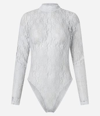 Body em Renda Texturizado com Gola Alta