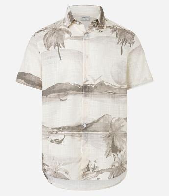 Camisa Regular em Voil com Estampa de Praia