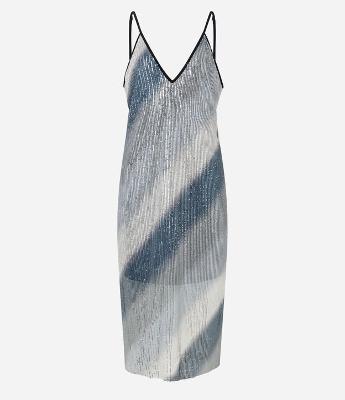 Vestido Midi em Paetê Degradê com Viés Contrastantes