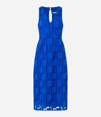Vestido Evasê Midi Sem Manga em Laise com Entremeios