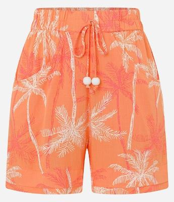 Short Cintura Alta em Viscose com Coqueiros Estampados