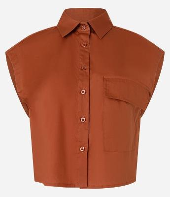 Camisa em Tricoline sem Manga e com Bolso