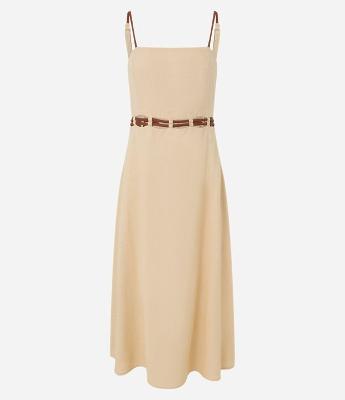 Vestido New Midi em Viscose e Linho e Cinto de Corda