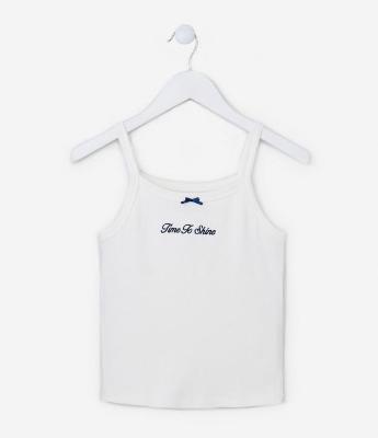 Regata Infantil Canelada com Bordado e Lacinho - Tam 5 a 14 Anos
