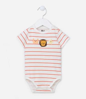 Body Infantil com Estampa de Listras e Bichinhos - Tam 0 a 18 meses