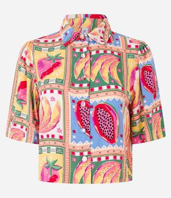 Camisa em Viscose com Pregas e Estampa de Frutas