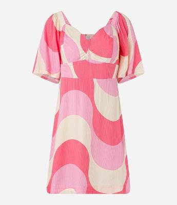 Vestido Curto Evasê em Viscose com e Recorte Vazado