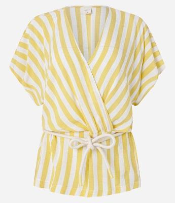 Blusa em Viscolinho Listrada com Cinto Corda