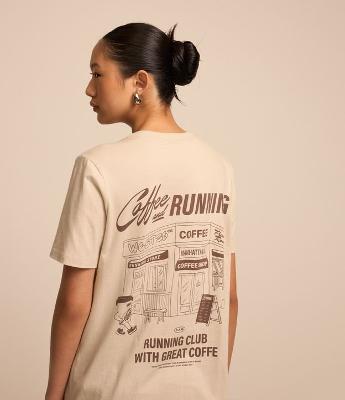 Camiseta Alongada em Algodão com Estampa Coffee Running