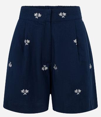 Short em Tricoline com Cós Elástico e Bordado Mini Coqueiros