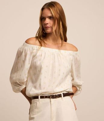 Blusa Ombro a Ombro em Tricoline com Poá em Foil