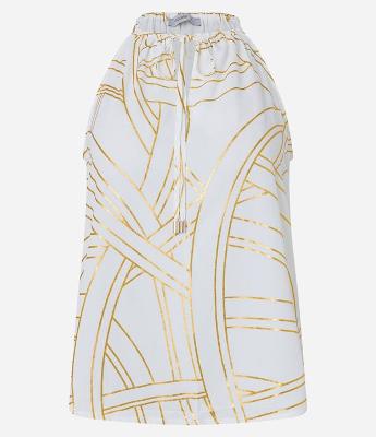Blusa Sem Manga em Crepe com Estampa Metalizada