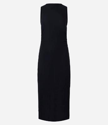 Vestido New Midi Texturizado com Decote Halter e Recorte Gota