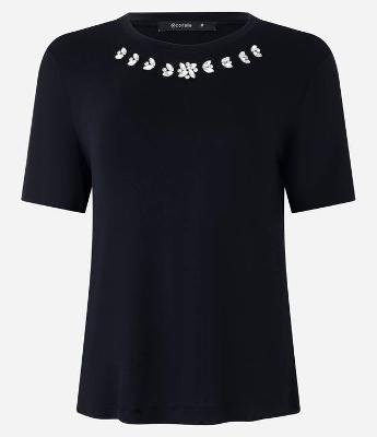 Blusa em Viscose com Brilho Floral na Gola