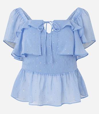 Blusa Peplum em Chiffon com Babados e Aplicações