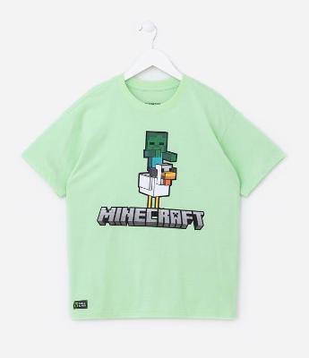Camiseta Infantil com Estampa Frente e Costas Minecraft - Tam 5 a 14 Anos