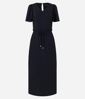 Vestido Evasê Midi com Efeito Airflow e Amarração