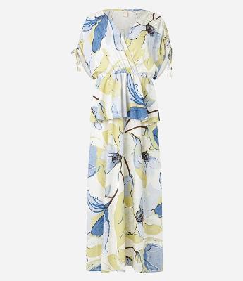 Vestido Evasê Midi em Viscolinho com Estampa Floral e Babado