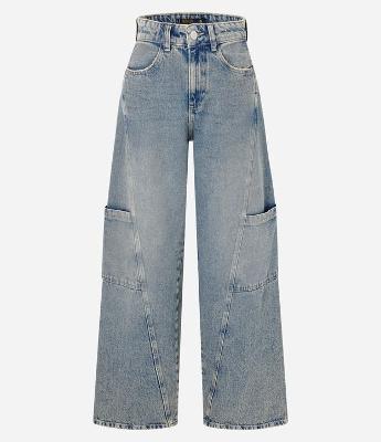 Calça Wide Leg Jeans Dirty com Bolsos Laterais