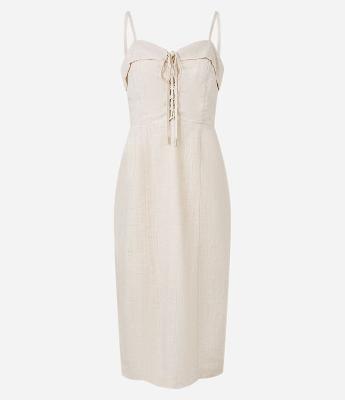 Vestido Reto Midi em Viscolinho com Decote Coração Dobrado