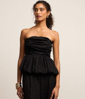 Blusa Corset em Jacquard com Textura de Círculos e Fio Metalizado