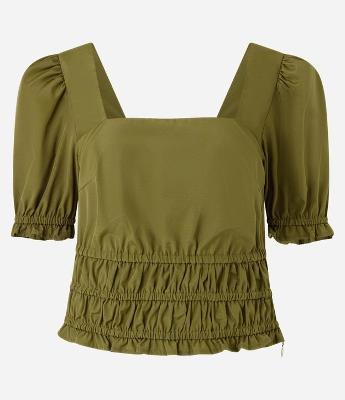 Blusa em Tricoline com Manga Bufante e Lastex na Base