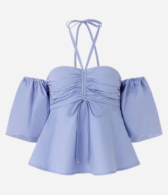Blusa Ombro a Ombro em Tricoline com Amarração
