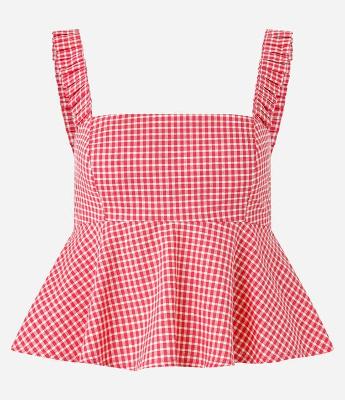 Blusa Alfaiataria Estampada Xadrez Vichy e Amarração nas Costas