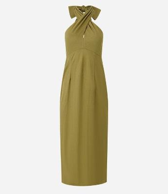 Vestido New Midi em Malha Piquet com Amarração no Pescoço