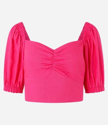 Blusa Cropped em Viscolinho com Manga Bufante