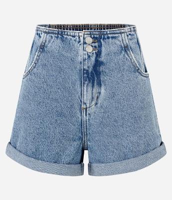 Short Mom em Jeans Marmorizado e Barra Dobrada