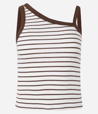 Blusa Regata em Ribana Listrada com Decote Assimétrico