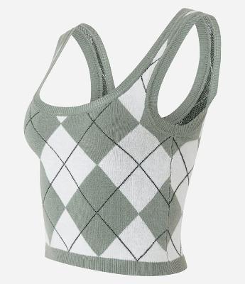 Blusa sem Manga em Jacquard com Estampa Xadrez Argyle