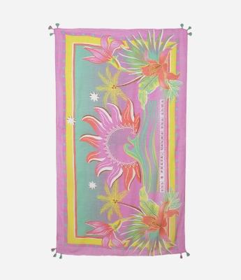 Canga de Praia em Chiffon com Estampa de Sol e Praia