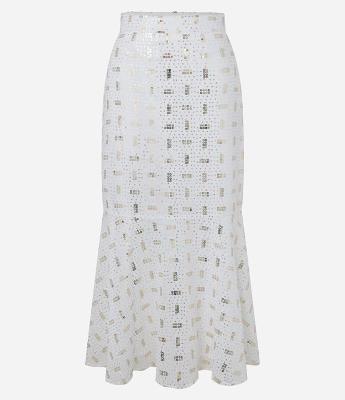 Saia Midi Evasê em Chiffon com bordado de paetê
