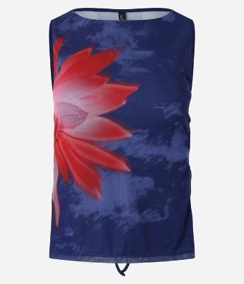 Blusa Sem Manga em Tule com Estampa de Flor de Lotus