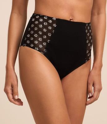 Calcinha Alta em Tule com Flores Metalizadas