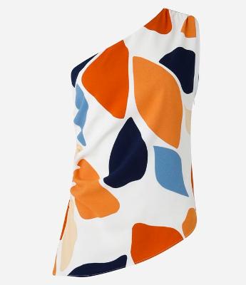 Blusa Ombro Só com Barra Assimétrica e Estampa Abstrata