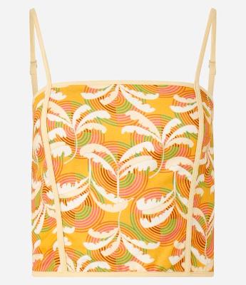 Blusa Cropped em Twill com Estampa de Folhagens