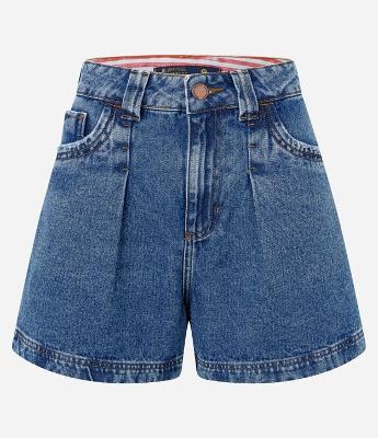 Short Baggy em Jeans com Cós Interno Listradinho