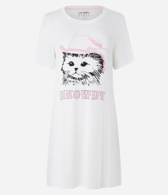 Camisola em Viscose com Estampa de Gato com Chapéu de Cawboy