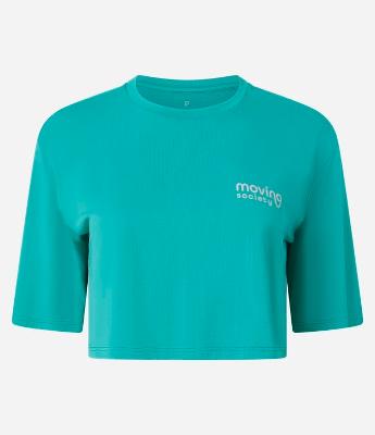 Camiseta Cropped Esportiva em Poliamida com Estampa Moving
