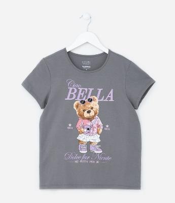 Camiseta Infantil com Estampa Ursinha Fashion - Tam  5 a 14 Anos