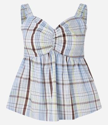 Blusa sem Mangas em Tricoline com Estampa Xadrez