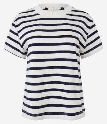 Camiseta em Algodão Listrado com Gola Redonda