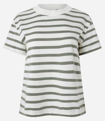 Camiseta em Algodão Listrado com Gola Redonda