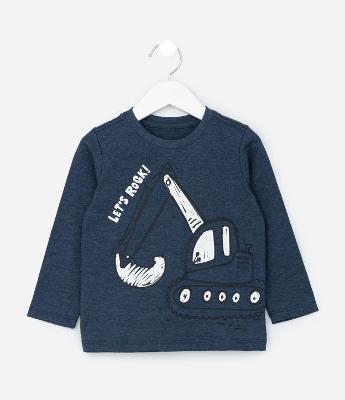 Camiseta Infantil com Estampa Escavadeira - Tam 1 a 5 Anos