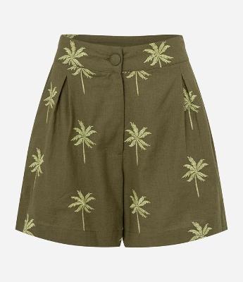 Short em Cambraia com Pregas e Estampa de Coqueiros